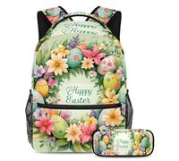 Sperimenta comfort e durata con questo set di 2 zaini per ragazzi e ragazze, ghirlanda verde Happy Easter, Multicolore, B:29.4x20x40cm P:19x7.5x3.8cm, Zaini Daypack