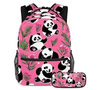 Sperimenta il massimo comfort e funzionalità con questo set di 2 zaini, zaino e astuccio per ragazzi, ragazze e adolescenti, simpatico panda su rosa, Multicolore, B：29.4x20x40cm P：19x7.5x3.8cm, Zaini