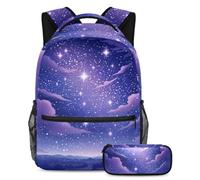 Sperimenta il massimo comfort e funzionalità con questo set di 2 zaini, zaino e astuccio per ragazzi, ragazze e adolescenti, cielo stellato viola, Multicolore, B：29.4x20x40cm P：19x7.5x3.8cm, Zaini