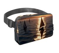 Sperimenta la libertà in movimento con il nostro marsupio da viaggio, borsa a tracolla per corsa, escursionismo, ciclismo, su misura per uomini e donne, vista tramonto in barca a vela, Multicolore#03,