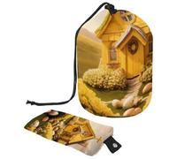 Sperimenta la massima comodità con la nostra grande borsa per il trucco a cilindro: impermeabile, portatile e perfetta per casa e viaggi!, casa con croce pasquale gialla, Multicolore,
