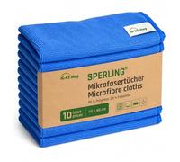 Sperling Set di 10 panni in microfibra, 40 x 40 cm, blu/verde, assorbenti e durevoli, senza pelucchi, per casa, auto, cucina, bagno, 80% poliestere, 20% poliammide, lavabile fino a 150 volte (blu)
