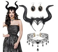 SPERMUOY Copricapo regina di Halloween, con corna di regina, cerchietto per capelli con collana in pizzo gotico, copricapo da donna, per cosplay, maschera, carnevale