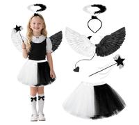 SPERMUOY Costume da angelo per bambini e ragazze, costume da angelo, nero e bianco, con ali d'angelo, per Halloween, feste di carnevale, cosplay