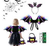 SPERMUOY Costume di Halloween a pipistrello da ragazza, con ali di pipistrello luminose, per bambini, con sacchetto di caramelle, per Halloween, per feste di carnevale
