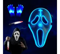 SPERMUOY Maschera Ghostface per Halloween, LED Scream Ghost Face Mask con guanti LED, maschera spaventosa per cosplay