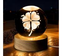 SPERMUOY Sfera portafortuna in cristallo a quattro foglie, luce notturna a LED da 60 mm, con base in legno, regalo di ringraziamento per donne, fidanzate, Natale, matrimonio, San Valentino
