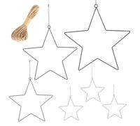 SPERMUOY Stella in metallo nero, 6 pezzi, decorazione natalizia, stelle in metallo, da appendere, decorazione natalizia, stelle in metallo con filo di iuta, stella di Natale, decorazione da parete