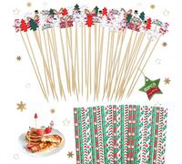 SPERMUOY Stuzzicadenti da Cocktail Natale Spiedini natalizi da cocktail, 80 pezzi, in legno, decorazione per cocktail e feste, con 24 cannucce, per feste di Natale, feste di cibo e bevande