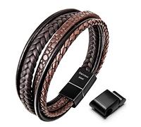 Speroto Bracciale da Uomo in Pelle Premium Nero/Marrone, Chiusura Magnetica in Acciaio Inossidabile, Idea Regalo per Uomo/Donna (Marrone A, 23.5)