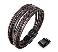Speroto Bracciale da Uomo in Pelle Premium Nero/Marrone, Chiusura Magnetica in Acciaio Inossidabile, Idea Regalo per Uomo/Donna (Marrone C, 23.5)