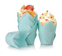 Spesh 100 pirottini di carta a forma di tulipano, per cupcake, a forma di tulipano, usa e getta, per matrimoni, compleanni, Pasqua, riunioni di famiglia (blu)