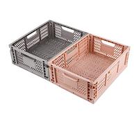 Spesh 2 cesti pieghevoli in plastica, grandi cassette per cucina, camera da letto, studio (rosa + grigio, 40 x 30 x 15 cm)