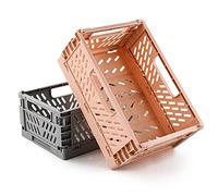 Spesh 2 mini scatole portaoggetti pieghevoli, impilabili, in plastica, per cucina, soggiorno, ufficio (22 x 15 x 9 cm, rosa e grigio)