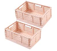 Spesh 2 scatole pieghevoli in plastica, per cameretta dei bambini, cucina, studio (rosa, 30 x 20 x 12 cm)