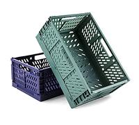 Spesh 2 scatole pieghevoli in plastica, pieghevoli, per cucina, camera da letto, studio (blu e verde scuro, 30 x 20 x 12 cm)