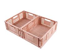 Spesh 2 scatole portaoggetti pieghevoli, grandi, impilabili, in plastica, pieghevoli, per scrivania, scaffale, cassetto (rosa, 40 x 30 x 15 cm)