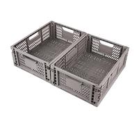 Spesh 2 scatole portaoggetti pieghevoli, grandi, impilabili, in plastica, pieghevoli, per scrivania, scaffale, cassetto (grigio, 40 x 30 x 15 cm)