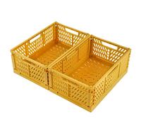 Spesh 2 scatole portaoggetti pieghevoli, impilabili, in plastica, pieghevoli, per scrivania, mensola, cassetto (giallo, 30 x 20 x 12 cm)