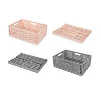 Spesh 4 scatole portaoggetti pieghevoli, grandi, impilabili, in plastica, pieghevoli, per cucina, soggiorno, ufficio (2 rosa + 2 grigi)