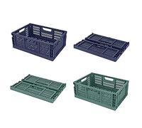 Spesh 4 scatole portaoggetti pieghevoli, grandi, impilabili, in plastica, pieghevoli, per cucina, soggiorno, ufficio (2 blu + 2 verde scuro)