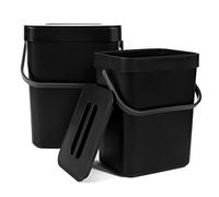 Spesh Set di 2 secchi per rifiuti biologici da cucina (5 l+3 l), in plastica, inodore, sospesi, con coperchio per i rifiuti biologici quotidiani (nero)