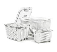 Spesh Set di 3 contenitori salvafreschezza per frigorifero, riutilizzabili, set da 0,5 l + 1,7 l + 4,5 l, in plastica, con coperchio e scolapiatti (bianco, set da 3)