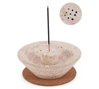 SPESHSTONES Porta incenso in marmo, 14 cm, rotondo, realizzato a mano, in travertino, per decorazioni estetiche della casa e della camera da letto, bruciatore per aromaterapia e accessori per