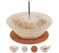 SPESHSTONES Porta incenso in travertino, 14 cm, fatto a mano, per bastoncini di incenso, coni e salvia, per aromaterapia, bruciatore di pietra per accessori per meditazione e decorazione della casa