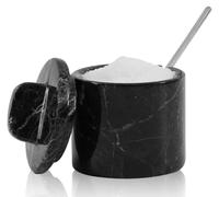 SPESHSTONES Saliera in marmo con coperchio e cucchiaio, 10,2 cm, in pietra nera, per condimenti, erbe e zucchero, barattolo decorativo per spezie, contenitore per caffè, piano di lavoro della cucina e