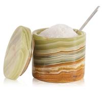 SPESHSTONES Saliera in marmo con coperchio e cucchiaio, 7,6 cm, piccoli contenitori per condimenti per accessori e decorazioni da cucina, barattoli per spezie, zuccheriera e saliera traballante per la
