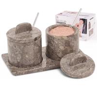 SPESHSTONES Saliera marmorizzata con coperchio e vassoio, 10,2 cm, per decorare il tavolo da pranzo, set di 2 contenitori per condimenti, barattoli per spezie e zuccheriera per piano di lavoro della
