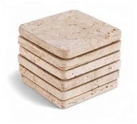 SPESHSTONES Set di 6 sottobicchieri in marmo fatti a mano in travertino natalizio da 9,5 cm per bevande, ideali come sottobicchieri in pietra per accessori da bar, centrotavola e decorazioni per la