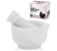 Speshstones Set di mortaio e pestello in marmo fatto a mano, 7,6 cm di pietra bianca, frantoio per pillole, polvere fine - macinino per spezie manuale per decorazione da cucina, ciotola per macinare