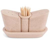 SPESHSTONES Set di saliera e pepe in marmo, 6,3 cm, fatto a mano, beige, con vassoio per decorazioni e accessori da cucina, saliera in pietra, barattoli per spezie e contenitori per condimenti