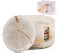 SPESHSTONES Set di sottobicchieri rotondi in marmo per bevande da 8,9 cm in onice bianco, fatti a mano, set di sottobicchieri da ufficio, contenitori da cucina, sottobicchieri