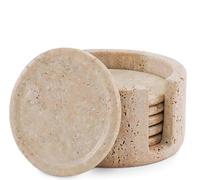 SPESHSTONES Set di sottobicchieri rotondi in marmo per bevande da 8,9 cm in Travertino, fatti a mano, set di sottobicchieri da ufficio, contenitori da cucina, sottobicchieri