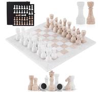 SPESHSTONES Travertino - Set di scacchi in marmo bianco 38,1 cm e travertino con scatola di immagazzinaggio fatta a mano, 1 scacchiera e 32 scacchi, set di scacchi da viaggio per famiglie, set a