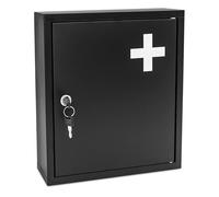 Spetebo Armadio per medicinali in metallo, nero, con serratura a 2 scomparti, 36 x 31 cm, con 2 chiavi, armadietto per farmacia, armadietto per medicinali, pronto soccorso