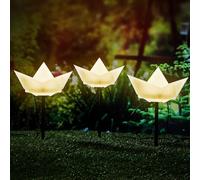 Spetebo Barchette di carta solari da giardino - set di 3 - illuminazione decorativa a LED per esterni - barchette di plastica con picco a terra luce bianca calda illuminata per esterni con 2 funzioni