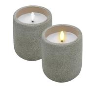Spetebo Candela a LED in ceramica con effetto cemento, 10 x 9 cm, set da 2 candele decorative alimentate a batteria con funzione timer, luce d'atmosfera decorativa con fiamma artificiale con effetto