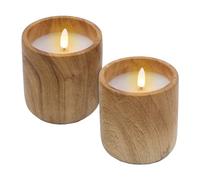 Spetebo Candela a LED in ceramica con effetto legno, 10 x 9 cm, set da 2 candele decorative alimentate a batteria con funzione timer, luce d'atmosfera decorativa con fiamma artificiale con effetto
