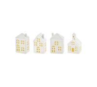 Spetebo Casa in ceramica LED bianca 11 cm - Set di 4 - Decorazione per villaggio natalizio con illuminazione a luce bianca calda - Decorazione natalizia da tavolo invernale