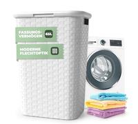 Spetebo - Cesto per la biancheria, effetto vimini, cesto per la lavanderia, 65 l, colore bianco