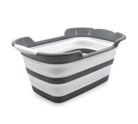Spetebo Cesto Pieghevole Portabiancheria 50 x 37,5 cm - Silicone e Plastica - Bianco/Grigio - Pieghevole