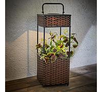 Spetebo Colonna di fiori a LED solare in rattan, colore marrone, 50 cm, con manico, per piante e fiori, decorazione da giardino con luce esterna