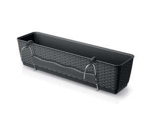 Spetebo Fioriera da balcone con supporto e sistema di irrigazione, 50 x 15 cm, in plastica, per ringhiera, colore antracite, da appendere con fondo per irrigazione