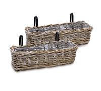 Spetebo Fioriera da balcone in rattan naturale, 44 x 17 cm, set da 2 pezzi, cesto di vimini con supporto, da appendere alla ringhiera, 38962