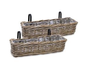 Spetebo Fioriera da balcone in rattan naturale, 60 x 20 cm, set da 2 pezzi, con supporto, da appendere alla ringhiera, 38972