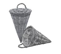 Spetebo Fioriera da parete, 41 x 24 cm, stile shabby grigio, set da 2 pezzi, in rattan, per interni ed esterni, decorazione da giardino, cesto di vimini, vaso da fiori a piramide con pellicola da